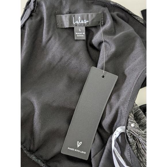 Lulus Maddisun Black and Silver Metallic Star Tiered Ruffle Mini Dress Size L - Picture 6 of 8